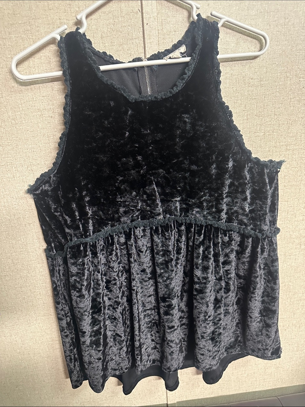 Black Velvet Sleeveless Peplum Top